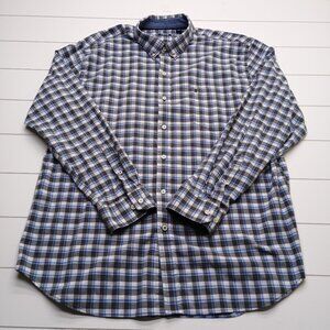 IZOD Blue Gray Plaid Button Down Shirt XXL Long Sleeve Casual